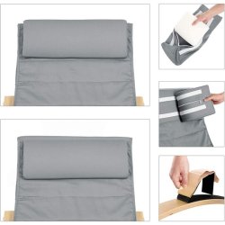 Gyngestol i birketr� med justerbar fodst�tte - lysegr� stof