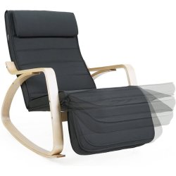 Gyngestol i birketr� med justerbar fodst�tte - m�rkegr� stof