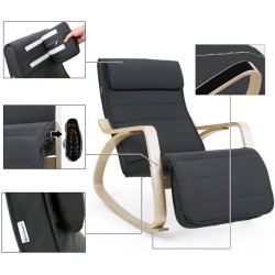 Gyngestol i birketr� med justerbar fodst�tte - m�rkegr� stof