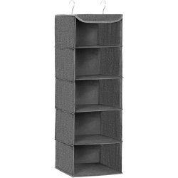 Hngende garderobe i gr stof - frithngende opbevaringshylder