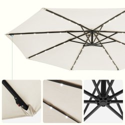 Parasol  3 meter - hngeparasol  300 cm med LED-lys - beige