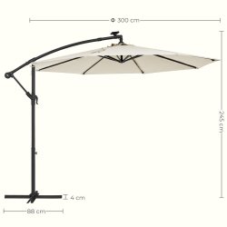 Parasol  3 meter - hngeparasol  300 cm med LED-lys - beige