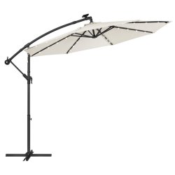 Parasol  3 meter - hngeparasol  300 cm med LED-lys - beige