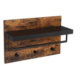 Hattehylde med knagerkke - vghngt hylde - rustik brun og sort