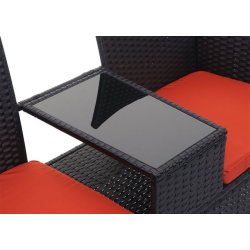 Havebnk til 2 personer med bord - sort polyrattan med orange hynder - 132 cm