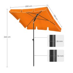 Altanparasol - rektangulr 2x1,25 M balkon parasol - orange