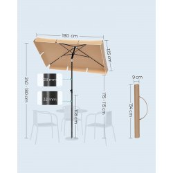 Altanparasol 180 x 125 cm - firkantet 1,8x1,25 M parasol - taupe