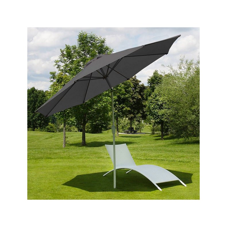 Parasol Ø 300 cm med vip - rund aluminium antracit haveparasol Ø 3 meter Metal parasoller - parasoller i metal - Daily-Living.dk