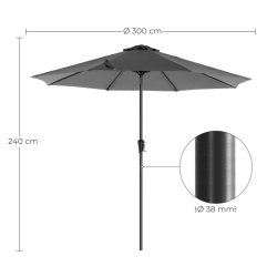 Haveparasol 3 M med krank - rund  300 cm parasol - gr