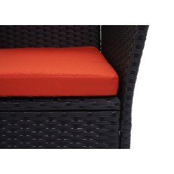 Havebnk til 2 personer med bord - sort polyrattan med orange hynder - 132 cm