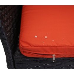 Havebnk til 2 personer med bord - sort polyrattan med orange hynder - 132 cm