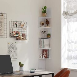 Hjrnereol - vghngt bogreol med 5 hylder - hvid reol