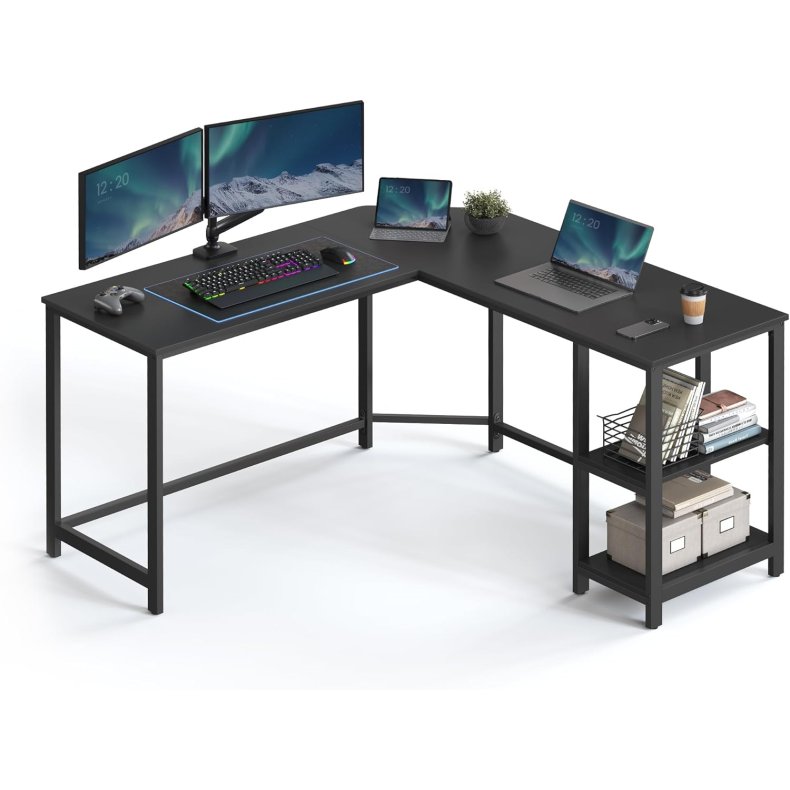 Hjrneskrivebord - L-formet skrivebord - sort 138 x 138 x 76