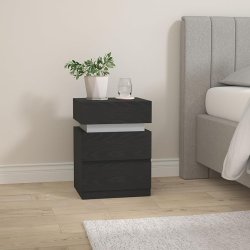 Sengebord med LED-lys - sidebord - hjrnebord - sort 35x40x55