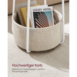 Sidebord - rundt hjrnebord med stofkurv - hvid 45 x H50 cm