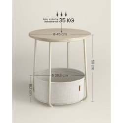 Sidebord - rundt hjrnebord med stofkurv - creme hvid 45 x H50 cm