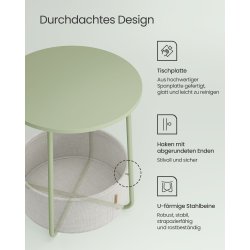 Sidebord - rundt hj�rnebord med stofkurv - gr�n �45 x H50 cm