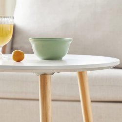 Indskudsborde - 2 runde sideborde - hvid/brun sofabordsst