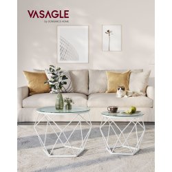 Sofabordss�t - 2 sideborde - runde sofaborde - hvid glasborde