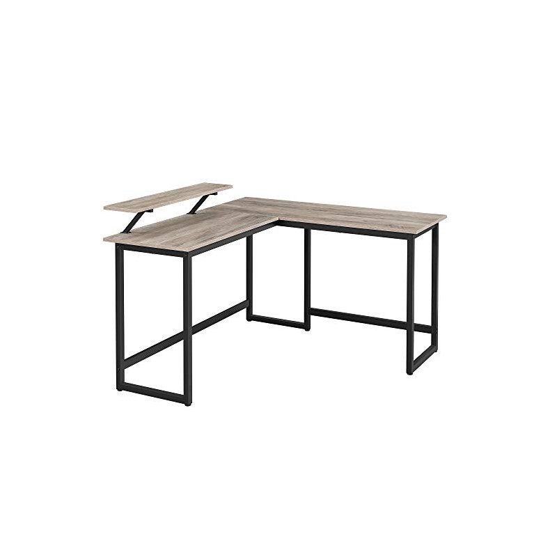 Hj�rneskrivebord med sk�rmstativ - skrivebord - gr�/beige 140 x 130