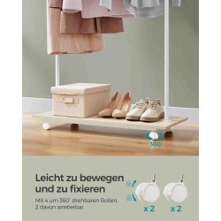 T�jstativ p� hjul med skohylde og t�jstang - hvid og beige