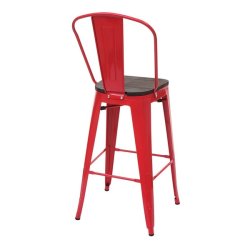 Barstol med trsde - hj stol i rdt stl - industriel design
