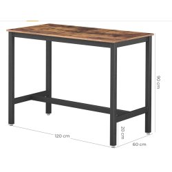 Barbord - hjbord i industrielt design - rustik brun 120x60x90