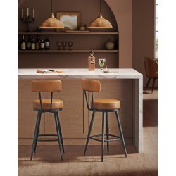 Barstol med kunstlder - st med 2 - sdehjde 65 cm - brun