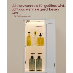 badevrelsesskab med lys, hylder og skabe - hvid 170 x 30 x 30