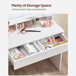 Sminkebord - kosmetikbord med lys, spejl og skuffer - hvid