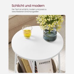 Sidebord - rundt hjrnebord med stofkurv - hvid 45 x H50 cm