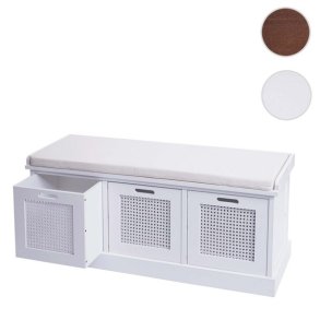 Siddeb�nk med creme hynde og 3 tr�kasser - b�nk med opbevaring - hvid