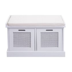 Siddeb�nk med creme hynde og 2 tr�kasser - b�nk med opbevaring - hvid