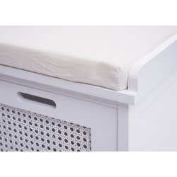 Siddeb�nk med creme hynde og 2 tr�kasser - b�nk med opbevaring - hvid