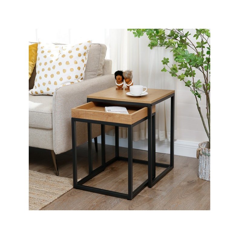 Indskudsborde - 2 sideborde i industrielt design - lysebrun