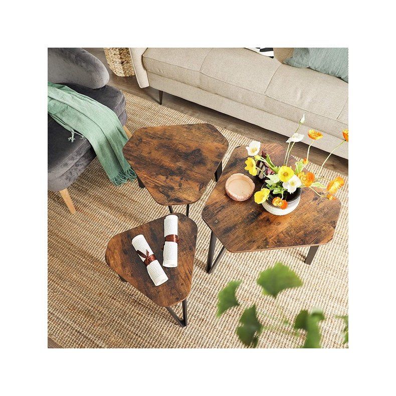 Indskudsborde - 3 sideborde i industrielt design - rustik brun