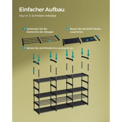 Skoreol med 24 hylder - stort justerbart skostativ - sort