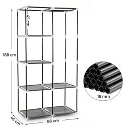 Kl�deskab med stofsider - gr� garderobeskab og t�jskab - 170 cm