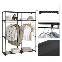 Kl�deskab med stofsider - sort garderobeskab og t�jskab - 174 cm