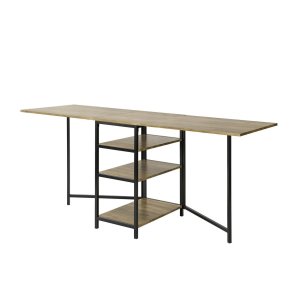 Klapbord med 3 hylder, multifunktionel langt foldebord, brun