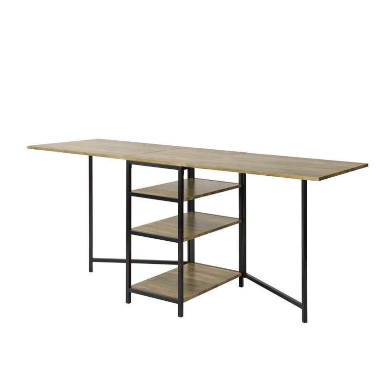 Klapbord med 3 hylder, multifunktionel langt foldebord, brun