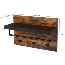 Hattehylde med knagerkke - vghngt hylde - rustik brun og sort