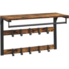 Knager�kke med b�jlestang og hattehylde 65x30 cm - rustik brun