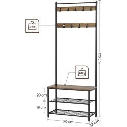 Garderobestativ med knagerkker og 2 skohylder - valnd brun