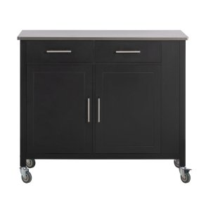 Kkken p hjul, kkkenvogn med bord i rustfrit stl, sort