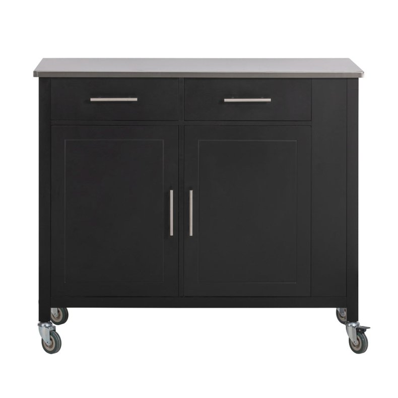 Kkken p hjul, kkkenvogn med bord i rustfrit stl, sort