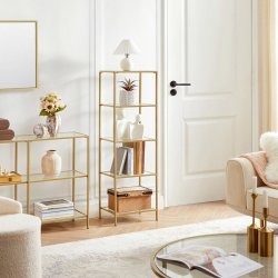 Badevrelsesreol med hrdet glas og gyldent stel 40x30x124,5