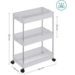 Rullevogn - hvid opbevaringsvogn med 3 hylder 40 x 22 x 60