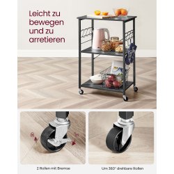 Rullebord med 3 hylder - kkkenvogn - sort 60x40x89