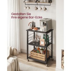 Rullebord med 3 hylder - kkkenvogn - sort 60x40x89